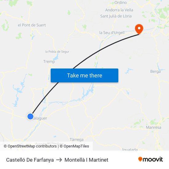 Castelló De Farfanya to Montellà I Martinet map