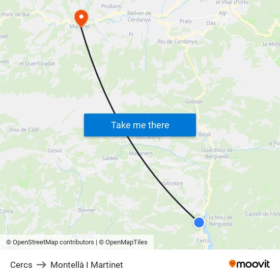 Cercs to Montellà I Martinet map