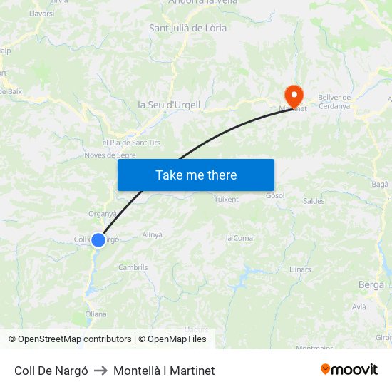 Coll De Nargó to Montellà I Martinet map