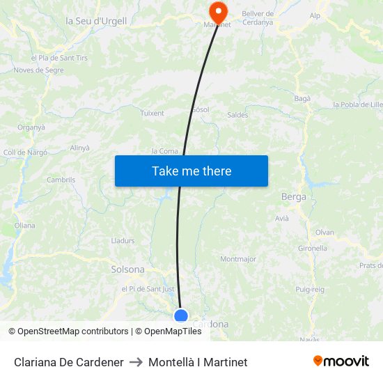 Clariana De Cardener to Montellà I Martinet map