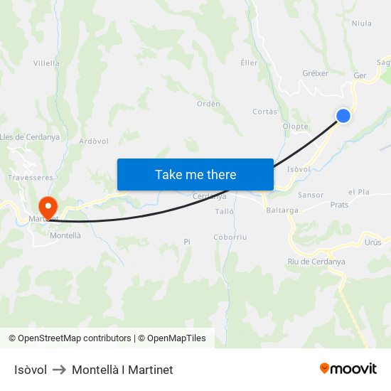 Isòvol to Montellà I Martinet map