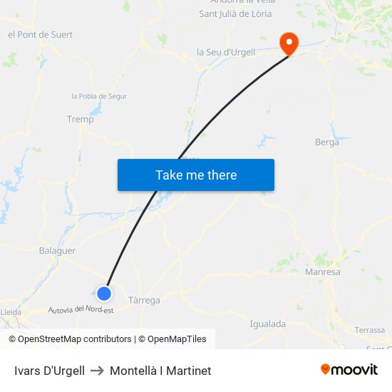 Ivars D'Urgell to Montellà I Martinet map