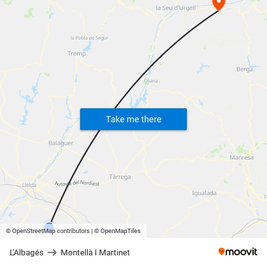 L'Albagés to Montellà I Martinet map