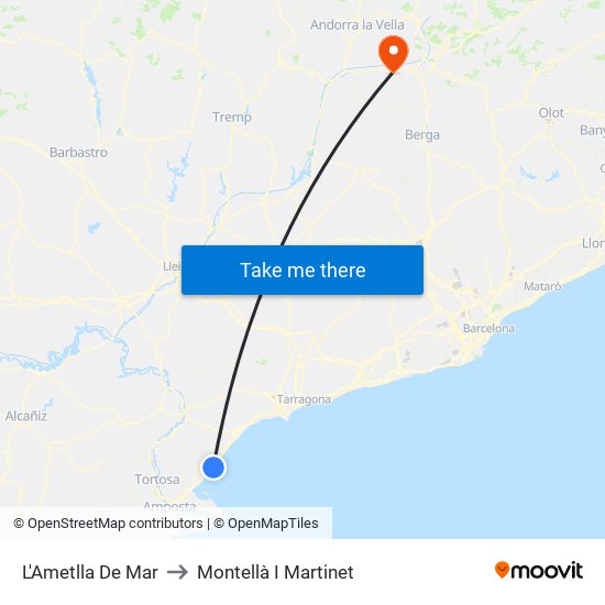 L'Ametlla De Mar to Montellà I Martinet map