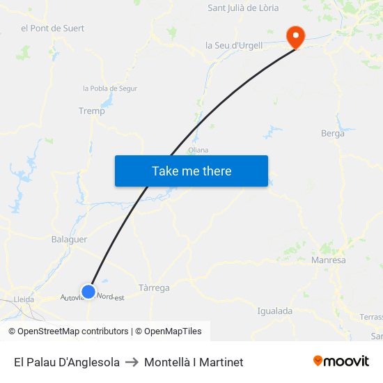 El Palau D'Anglesola to Montellà I Martinet map
