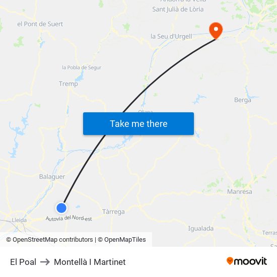 El Poal to Montellà I Martinet map