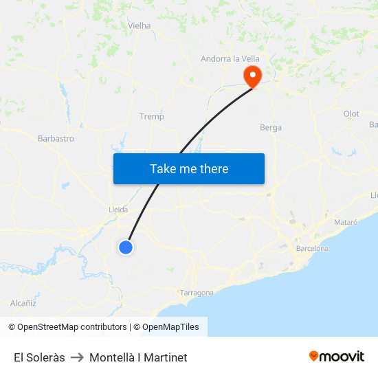 El Soleràs to Montellà I Martinet map