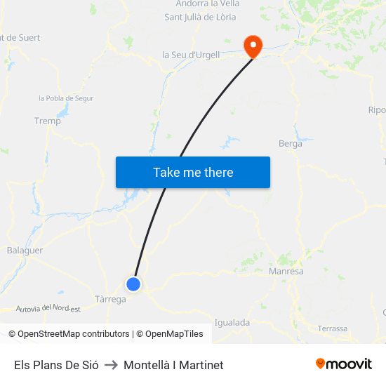 Els Plans De Sió to Montellà I Martinet map