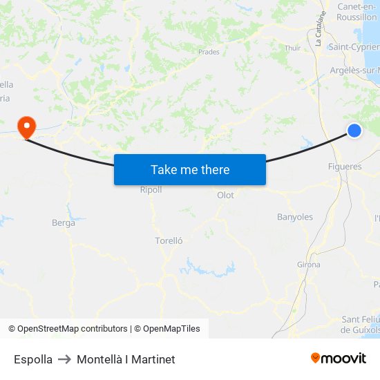 Espolla to Montellà I Martinet map