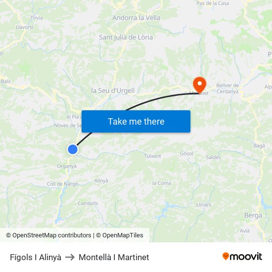Fígols I Alinyà to Montellà I Martinet map