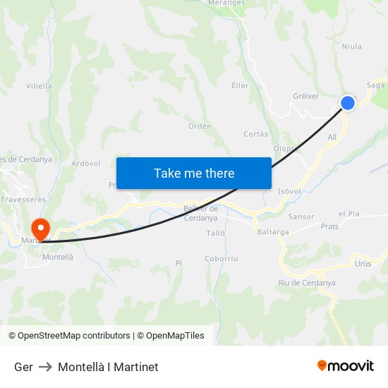 Ger to Montellà I Martinet map