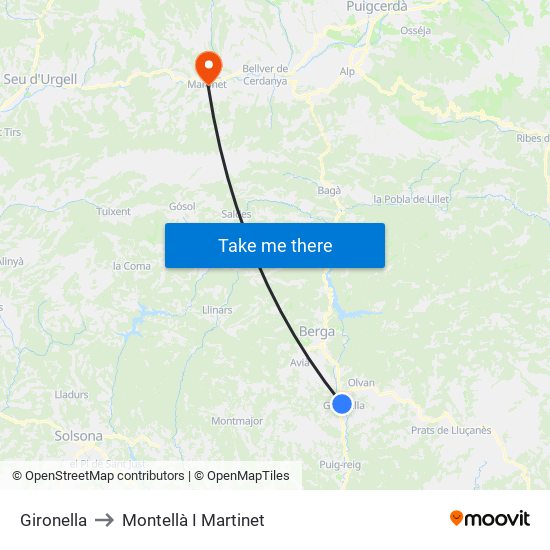 Gironella to Montellà I Martinet map