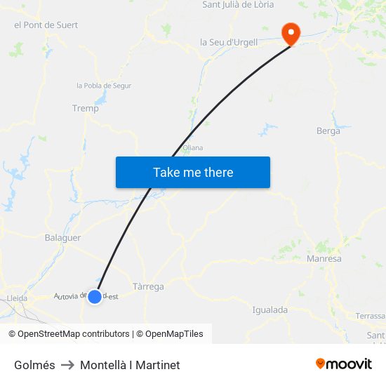 Golmés to Montellà I Martinet map