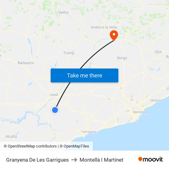 Granyena De Les Garrigues to Montellà I Martinet map