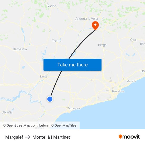 Margalef to Montellà I Martinet map