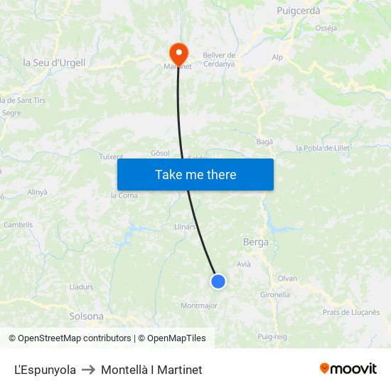 L'Espunyola to Montellà I Martinet map
