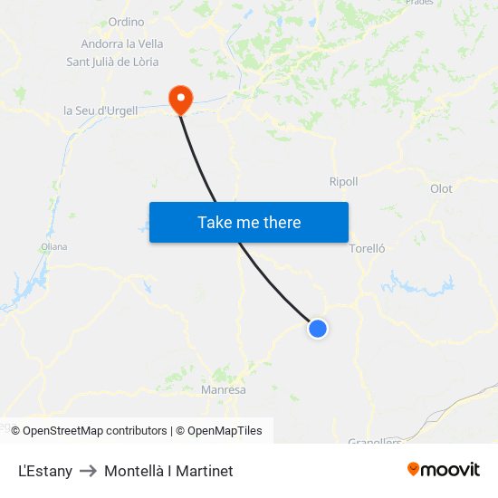L'Estany to Montellà I Martinet map
