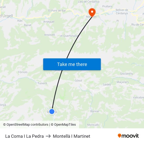 La Coma I La Pedra to Montellà I Martinet map