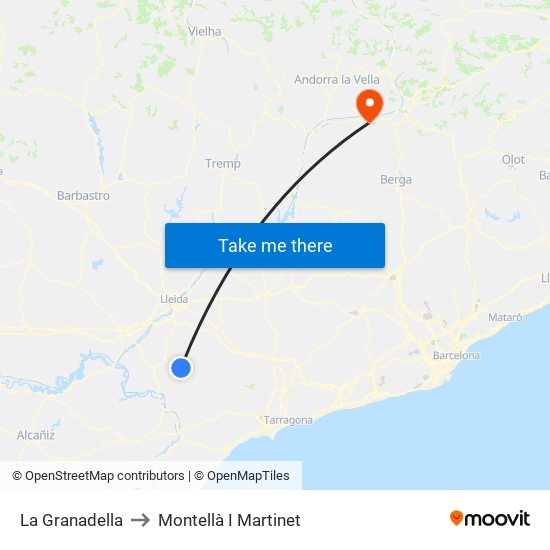 La Granadella to Montellà I Martinet map