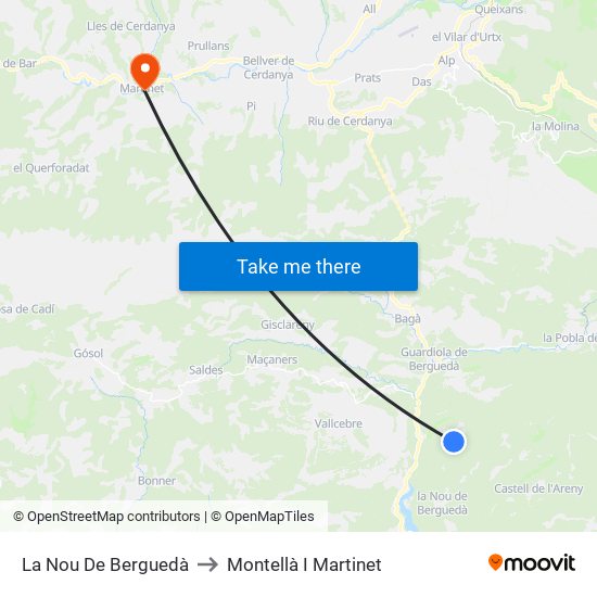 La Nou De Berguedà to Montellà I Martinet map