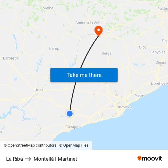 La Riba to Montellà I Martinet map