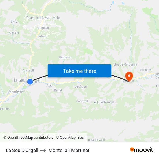 La Seu D'Urgell to Montellà I Martinet map