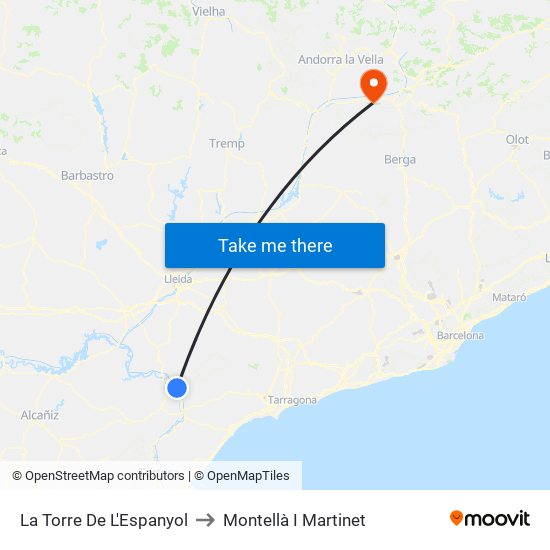 La Torre De L'Espanyol to Montellà I Martinet map
