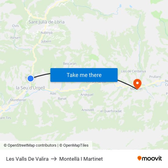 Les Valls De Valira to Montellà I Martinet map