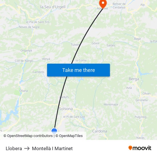 Llobera to Montellà I Martinet map