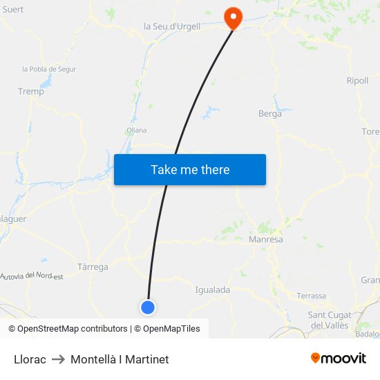 Llorac to Montellà I Martinet map