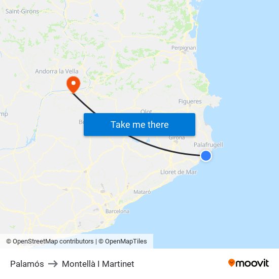 Palamós to Montellà I Martinet map