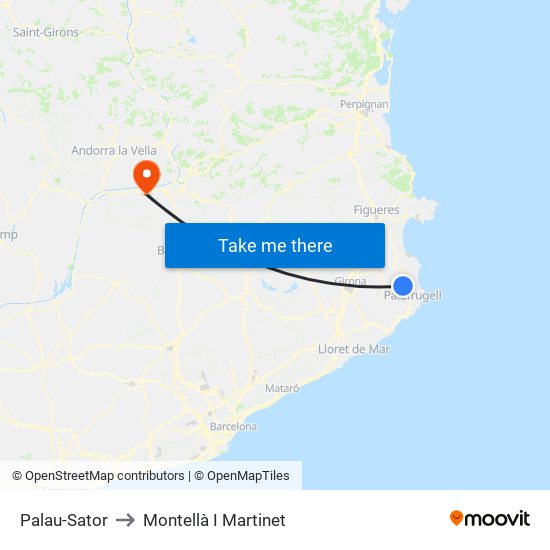 Palau-Sator to Montellà I Martinet map