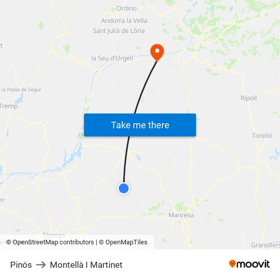 Pinós to Montellà I Martinet map