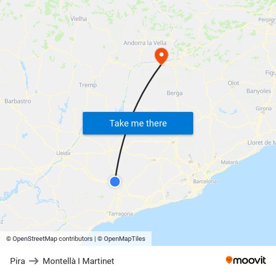 Pira to Montellà I Martinet map