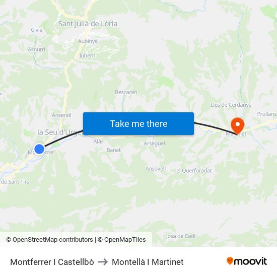 Montferrer I Castellbò to Montellà I Martinet map
