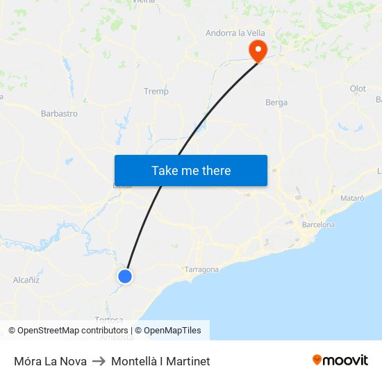 Móra La Nova to Montellà I Martinet map