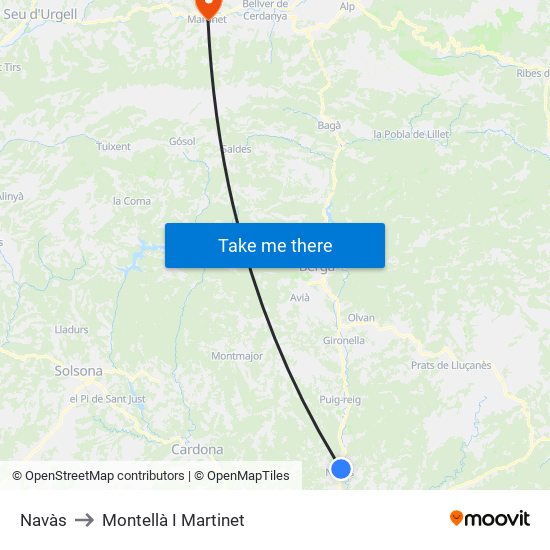 Navàs to Montellà I Martinet map