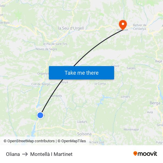 Oliana to Montellà I Martinet map