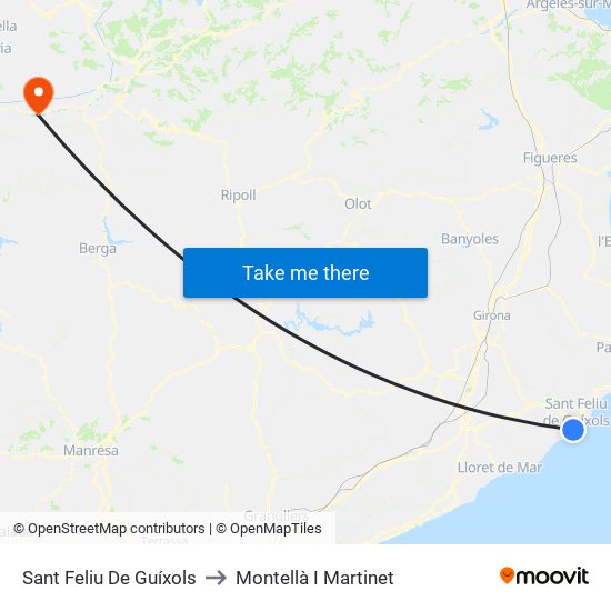 Sant Feliu De Guíxols to Montellà I Martinet map