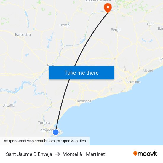 Sant Jaume D'Enveja to Montellà I Martinet map