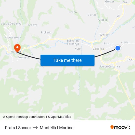 Prats I Sansor to Montellà I Martinet map