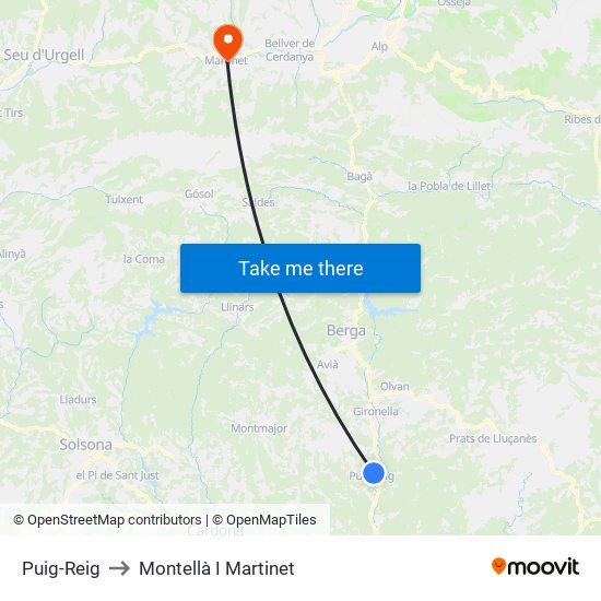 Puig-Reig to Montellà I Martinet map