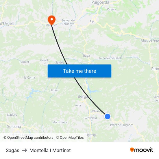 Sagàs to Montellà I Martinet map
