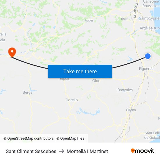 Sant Climent Sescebes to Montellà I Martinet map