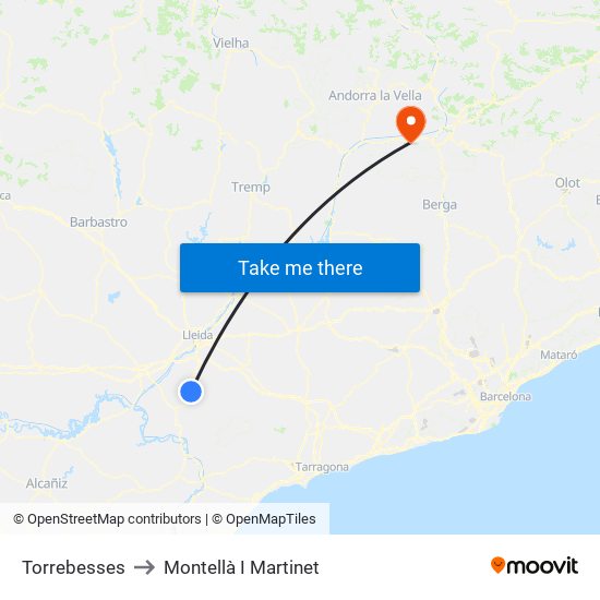 Torrebesses to Montellà I Martinet map