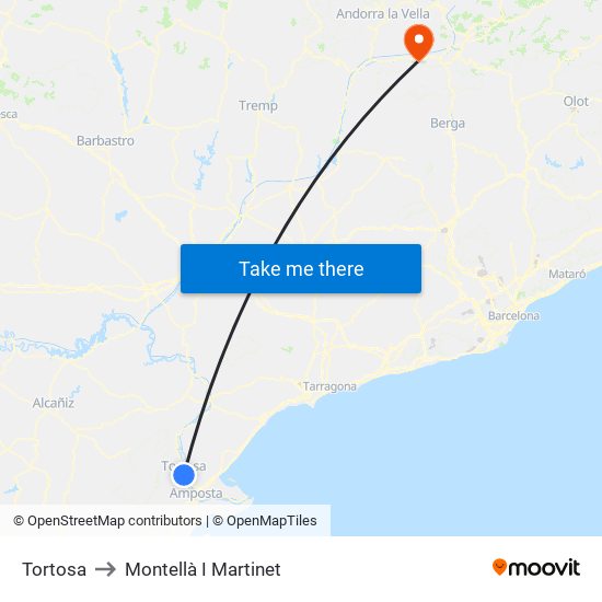 Tortosa to Montellà I Martinet map
