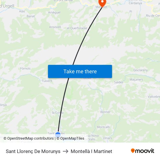 Sant Llorenç De Morunys to Montellà I Martinet map