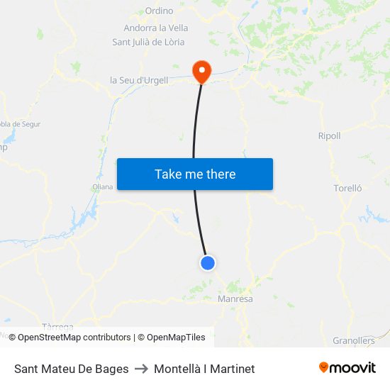 Sant Mateu De Bages to Montellà I Martinet map
