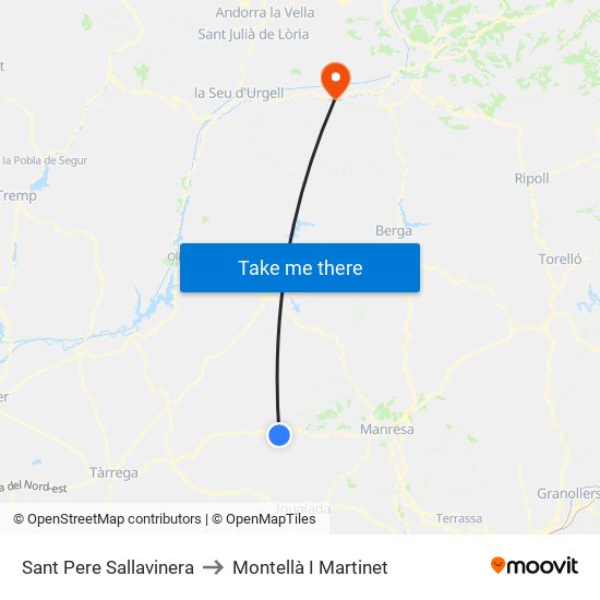 Sant Pere Sallavinera to Montellà I Martinet map