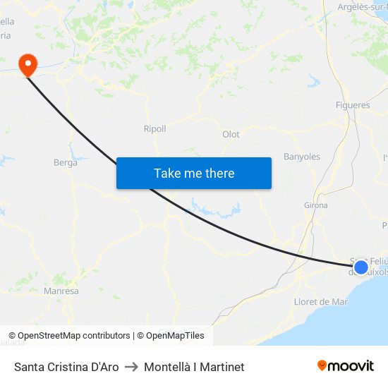 Santa Cristina D'Aro to Montellà I Martinet map